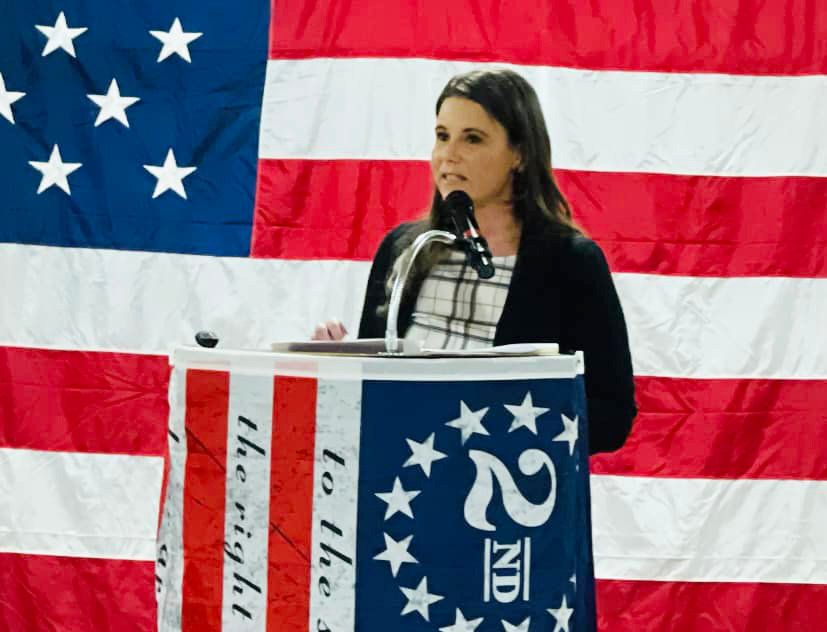 Julie Giordano speaks at a rally this year supporting the Constitution's Second Amendment protection of gun rights.